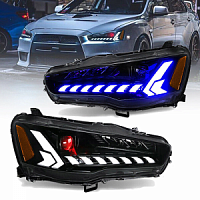 Тюнинг фары для Mitsubishi Lancer X FULL LED “AUDI STYLE” DEMON EYE / черные